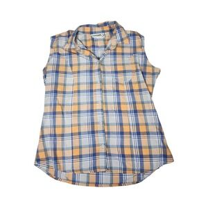 Canyon Guide Outfitters Womens Blue Orange Plaid‎ Sleeveless Western Shirt L